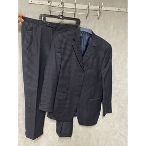 Lineage Suit Men Size 44L Navy Blue Stripe 3 B Super 140 Wool Pants 36x31 Luxury